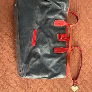 Vintage Dooney & Bourke Denim and Red Shoulder Bag